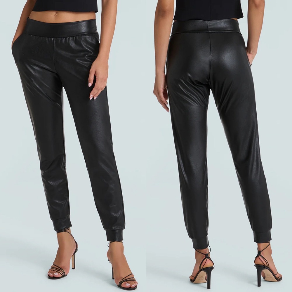 Commando Black Faux Leather Joggers Pants Womens Size Small USA Made High Rise S